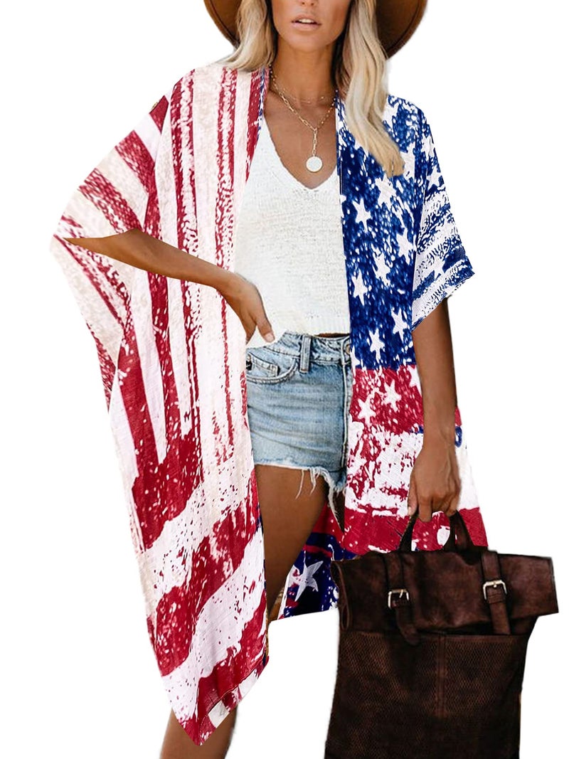 Breezy Lane Kimonos for Women US Flag Swimsuit Coverups Bikini Beach Coverup Bathing Suit Summer Travel Vacation - Image 1