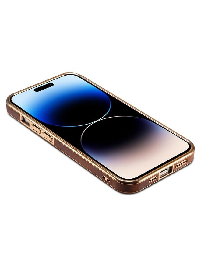 Denior Case For iPhone 14 Pro Max Oil Wax Cowhide Plating Phone Case - Image 4