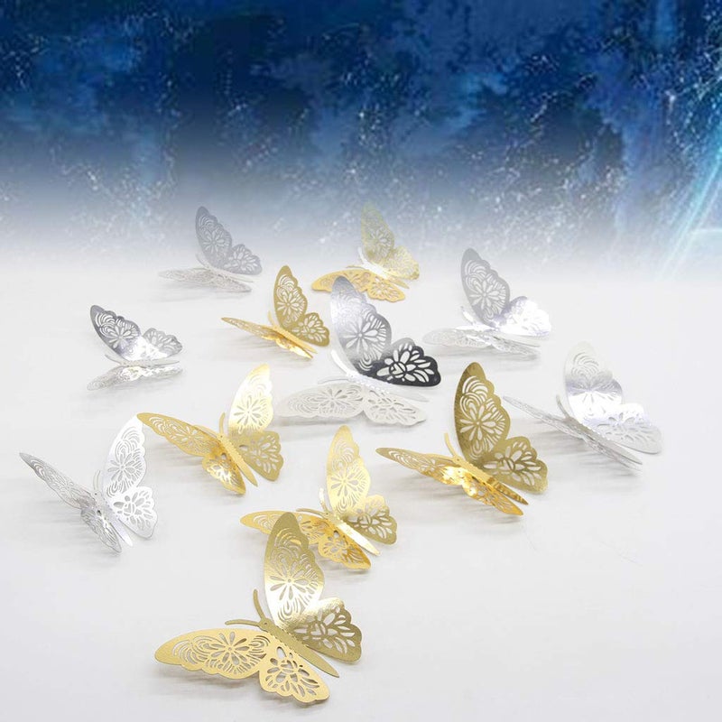 FOMTOR 3D Butterfly Wall Stickers Butterfly Wall Decals for Home Decor DIY Butterflies Fridge Sticker Room Decoration Party Wedding Decor 48 Pcs Gold - Image 2