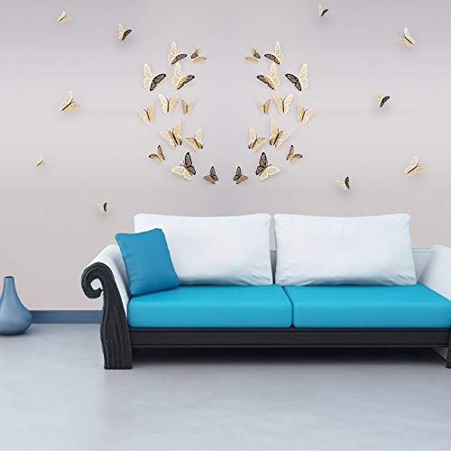 FOMTOR 3D Butterfly Wall Stickers Butterfly Wall Decals for Home Decor DIY Butterflies Fridge Sticker Room Decoration Party Wedding Decor 48 Pcs Gold - Image 5