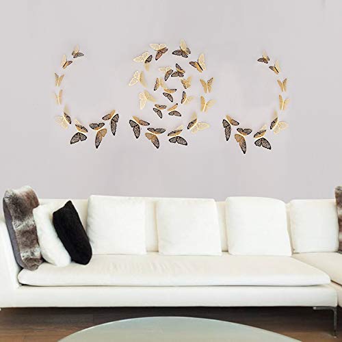 FOMTOR 3D Butterfly Wall Stickers Butterfly Wall Decals for Home Decor DIY Butterflies Fridge Sticker Room Decoration Party Wedding Decor 48 Pcs Gold - Image 3