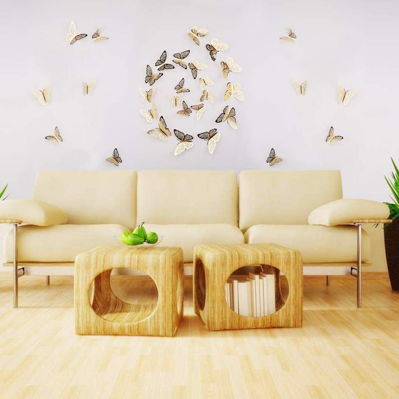 FOMTOR 3D Butterfly Wall Stickers Butterfly Wall Decals for Home Decor DIY Butterflies Fridge Sticker Room Decoration Party Wedding Decor 48 Pcs Gold - Image 4