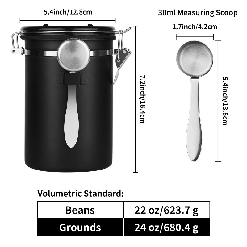 Ohtomber Coffee Canister Storage Container - 22OZ Stainless Steel Airtight Coffee Bean Storage Grounds Container with Date Tracker & Measuring Scoop, Kitchen Food Canister Jar for Cereal, Sugar, Tea - Image 2