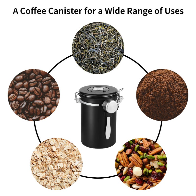 Ohtomber Coffee Canister Storage Container - 22OZ Stainless Steel Airtight Coffee Bean Storage Grounds Container with Date Tracker & Measuring Scoop, Kitchen Food Canister Jar for Cereal, Sugar, Tea - Image 5