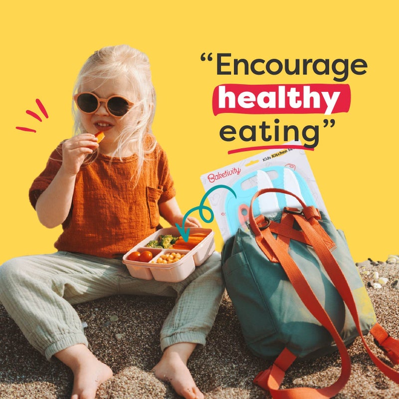 Baketivity Kid Safe Plastic Knives for Real Cooking with Cutting Board, Peeler for Kitchen - Knife Set with Blunt Tip, Dishwasher Safe, BPA Free Kids Knives for Cutting - Image 4