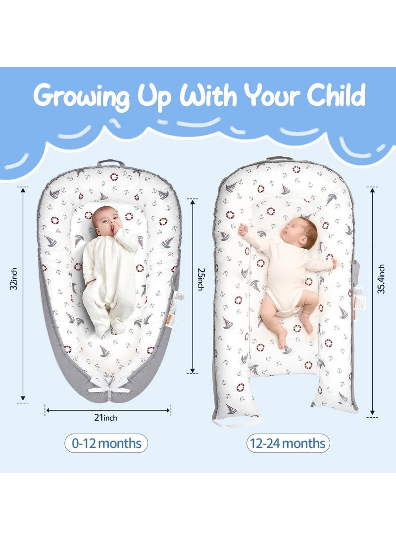Baby Lounger, Newborn Lounger for 0-24 Months, 100% Cotton Soft Adjustable Baby Floor Seat for Travel, Co Sleeper for Girls Boys in Bed, Portable Baby Nest Lounger,Family Essentials - Image 2