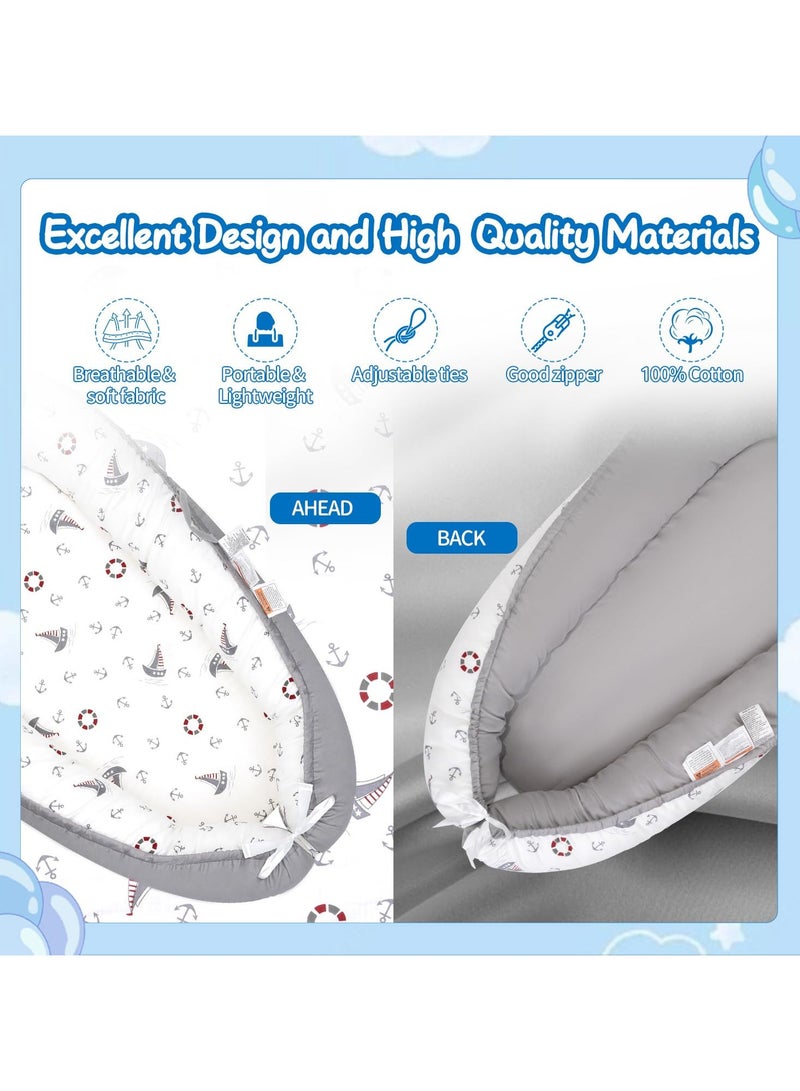 Baby Lounger, Newborn Lounger for 0-24 Months, 100% Cotton Soft Adjustable Baby Floor Seat for Travel, Co Sleeper for Girls Boys in Bed, Portable Baby Nest Lounger,Family Essentials - Image 3