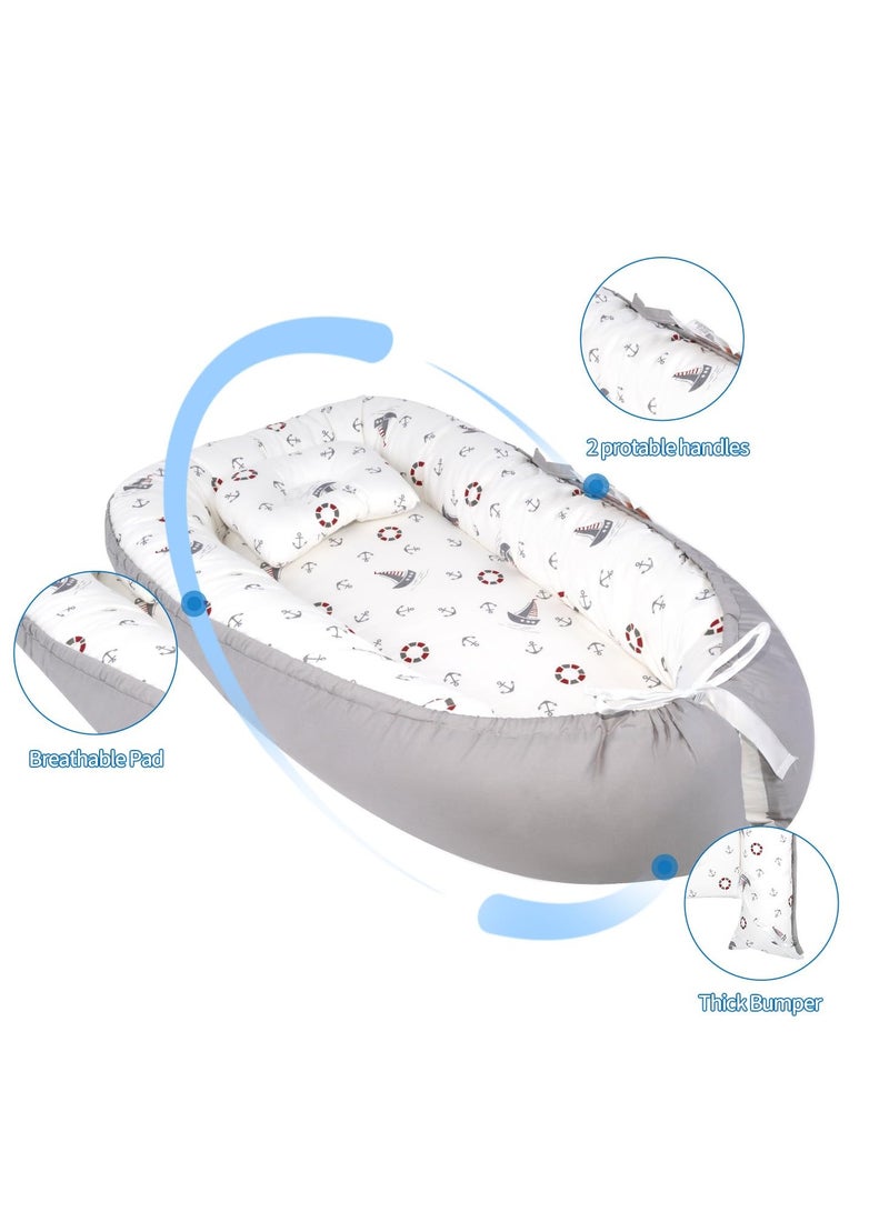 Baby Lounger, Newborn Lounger for 0-24 Months, 100% Cotton Soft Adjustable Baby Floor Seat for Travel, Co Sleeper for Girls Boys in Bed, Portable Baby Nest Lounger,Family Essentials - Image 4