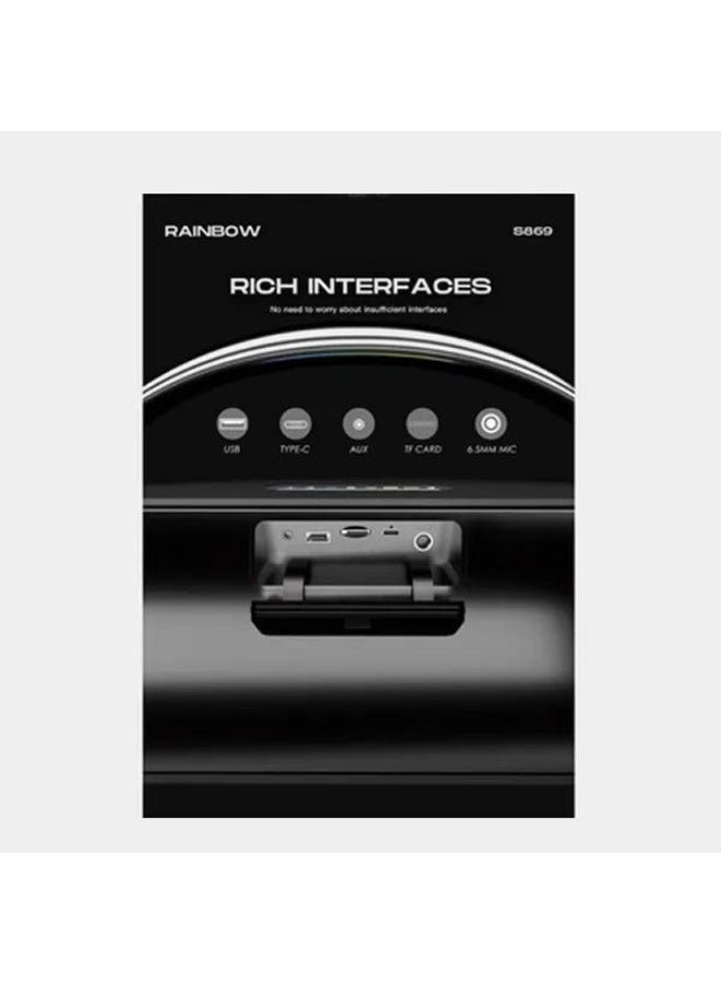 Lenyes S869 Rainbow Party Wireless Speaker – 300W Power, Dual Wired Mics, RGB Lights & Multi-Port Connectivity - Image 3