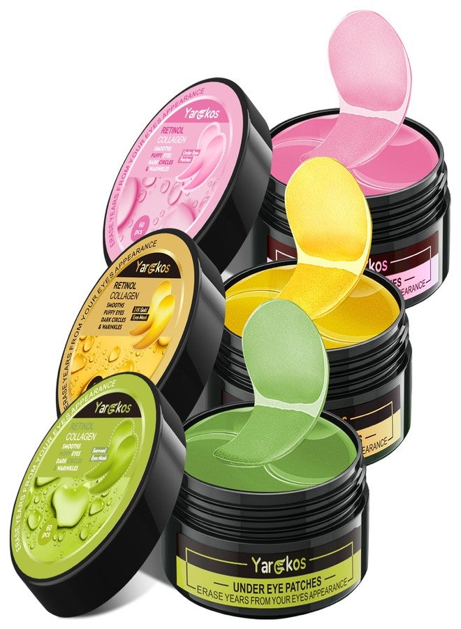 Yargkos 3 Packs 60 Pcs Under Eye Patches, Green+24K Gold+Pink, 30 Pairs Undereye Mask for Puffy Eye Dark Circle Treatment, Collagen Gel Pads Hydrating for Eye Bag Puffiness Wrinkle, Women Men Beauty Skin Care - Image 1