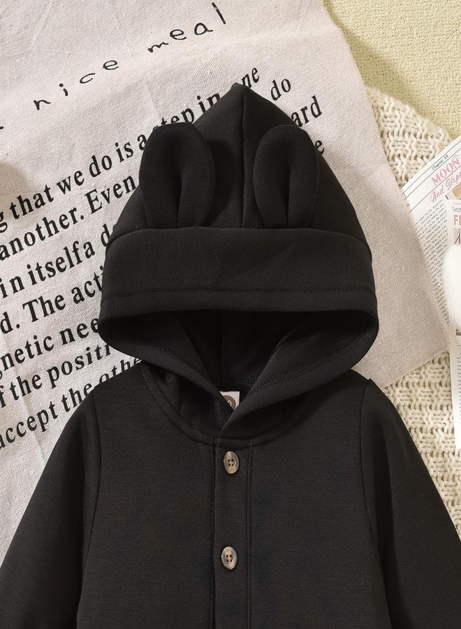 KOZBY 6-12 Months Unisex Baby Boy Girl Hooded Jumpsuit 9 months Long Sleeves Romper Outfits Infant Gender Neutral Solid Color Loose Clothes Fall Winter Spring Black - Image 3