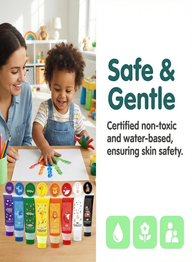 Noosuna Washable Finger Paint with a Sponge Head, 8 Colors (1.69fl oz/Tube) Non-toxic, Toddler Painting Set for Kids Boys Girls Gifts, Hand-Painted DIY - Image 4