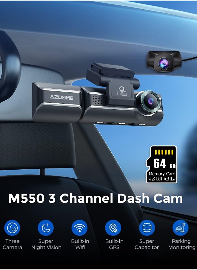 أزدوم - 2K + 1K + 1K DVR dashcam الأمامية والمدمج في كاميرا ثلاثية سيارة dashcam 139mm IPS شاشة dashcam المدمج في واي فاي G الاستشعار وقوف السيارات رصد حلقة تسجيل - Image 1