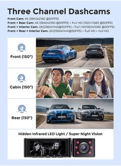 AZDOME 2K+1K+1K DVR dashcam front and built-in triple camera car dashcam 139mm IPS screen dashcam built-in WiFi G sensor parking monitor loop recording  - Image 2