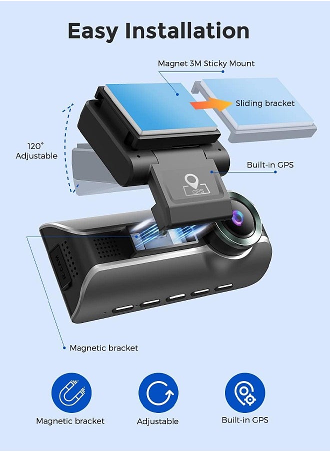 أزدوم - 2K + 1K + 1K DVR dashcam الأمامية والمدمج في كاميرا ثلاثية سيارة dashcam 139mm IPS شاشة dashcam المدمج في واي فاي G الاستشعار وقوف السيارات رصد حلقة تسجيل - Image 1