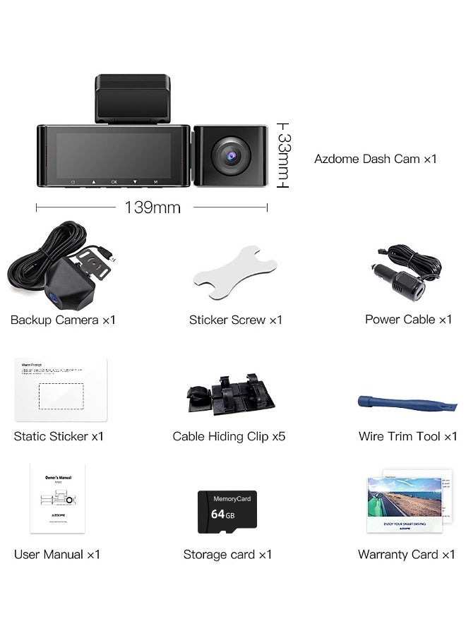أزدوم - 2K + 1K + 1K DVR dashcam الأمامية والمدمج في كاميرا ثلاثية سيارة dashcam 139mm IPS شاشة dashcam المدمج في واي فاي G الاستشعار وقوف السيارات رصد حلقة تسجيل - Image 1