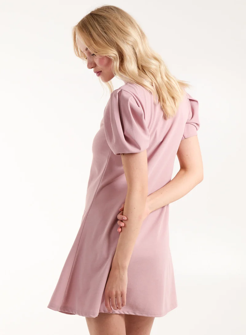 Blue Vanilla Puff Sleeve Swing Dress