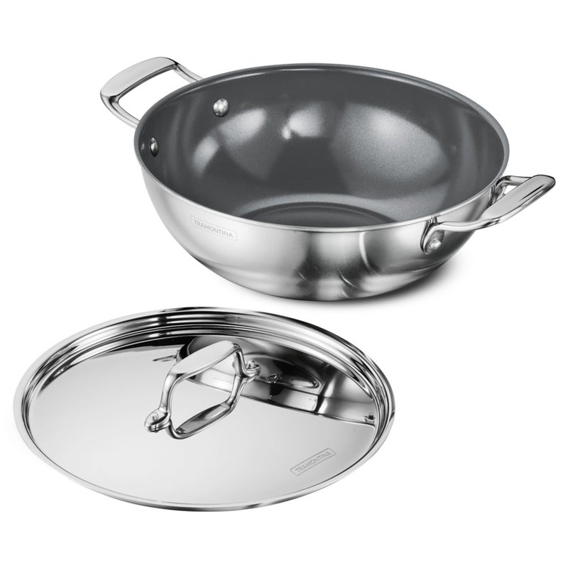 TRAMONTINA TRAMONTINA Fusao Healthy Triply Ceramic 26cm/3.7L Kadai EX+ with SS 304 lid | Non Toxic Kadhai(PFAS/PTFE/PFOA Free) Curry | Deep Fry | StirFry | Induction Friendly | Stay Cool Handle  - Image 1