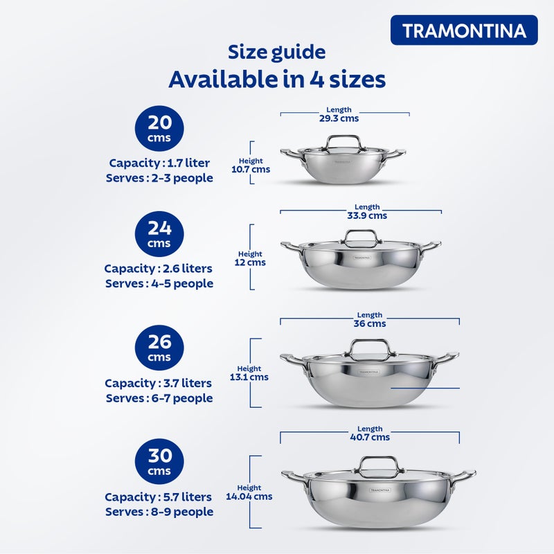 TRAMONTINA TRAMONTINA Fusao Healthy Triply Ceramic 26cm/3.7L Kadai EX+ with SS 304 lid | Non Toxic Kadhai(PFAS/PTFE/PFOA Free) Curry | Deep Fry | StirFry | Induction Friendly | Stay Cool Handle  - Image 5
