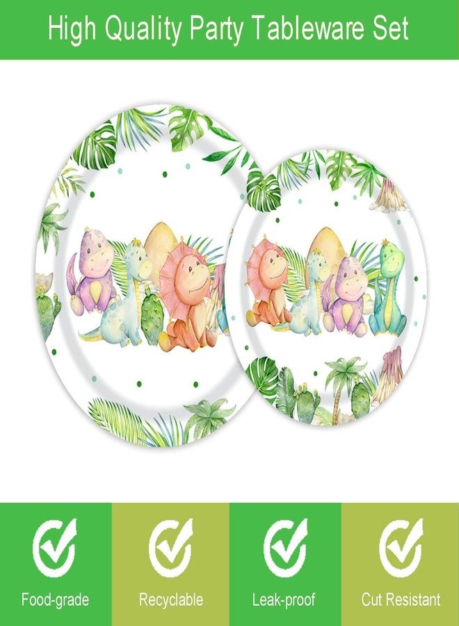 Vanulus 96 Pieces Dinosaur Birthday Party Decorations Supplies Dinosaur Baby Shower Party Tableware Set Watercolor Dino Baby Shower Birthday Party Dessert Plates Napkins Forks for 24 Guests - Image 3