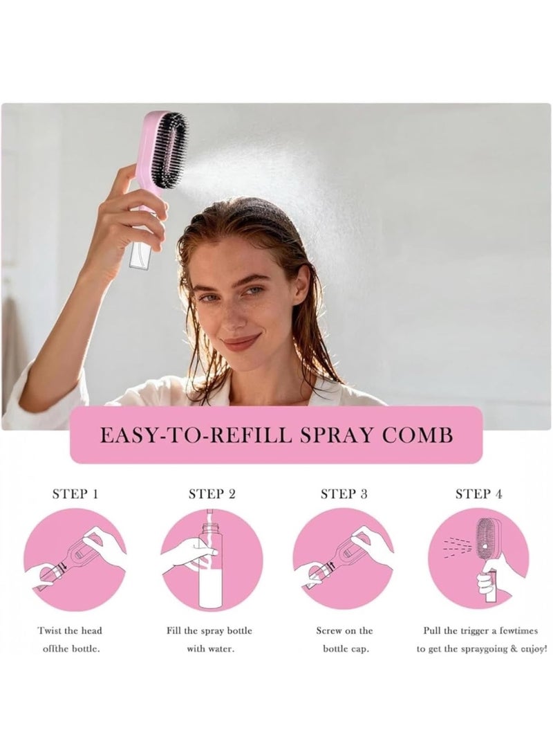 LYNDA 2-in-1 Detangling Hair Brush with Built-in Fine Mist Sprayer, Anti-Static Scalp Massager for All Hair Types, Pink - Image 2