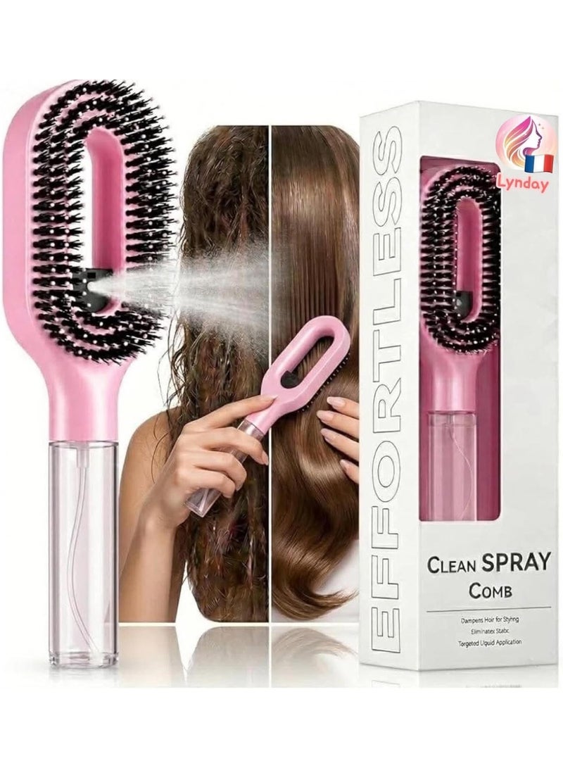 LYNDA 2-in-1 Detangling Hair Brush with Built-in Fine Mist Sprayer, Anti-Static Scalp Massager for All Hair Types, Pink - Image 1