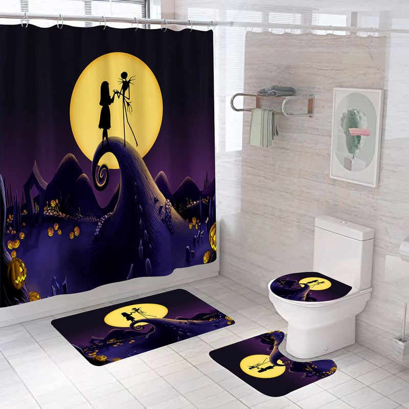 DDS-DUDES 4Pcs Nightmare Before Christmas Zombie Bride Jack Shower Curtain Sets Kids Bathroom Halloween Decor with 12 Curtain Hooks for Bathroom  Waterproof 71 x 71 inch (D8)
