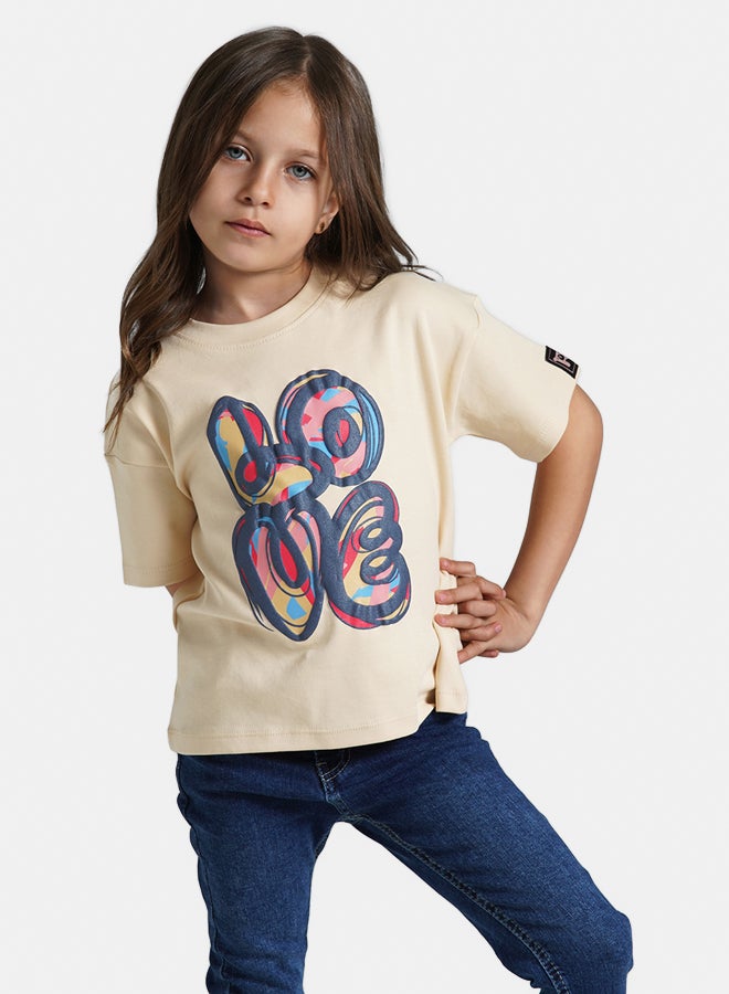 ريمينت تيشرت للبنات برسمة حب بيج  - Image 1