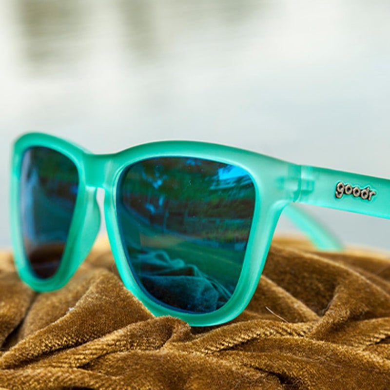 goodr Nessy's Midnight Orgy Polarized Sunglasses, Medium Sized (OG), Teal Translucent Frame with Green Gold Mirrored Reflective Lens, UV400 Protection, No Slip, No Bounce - Image 5