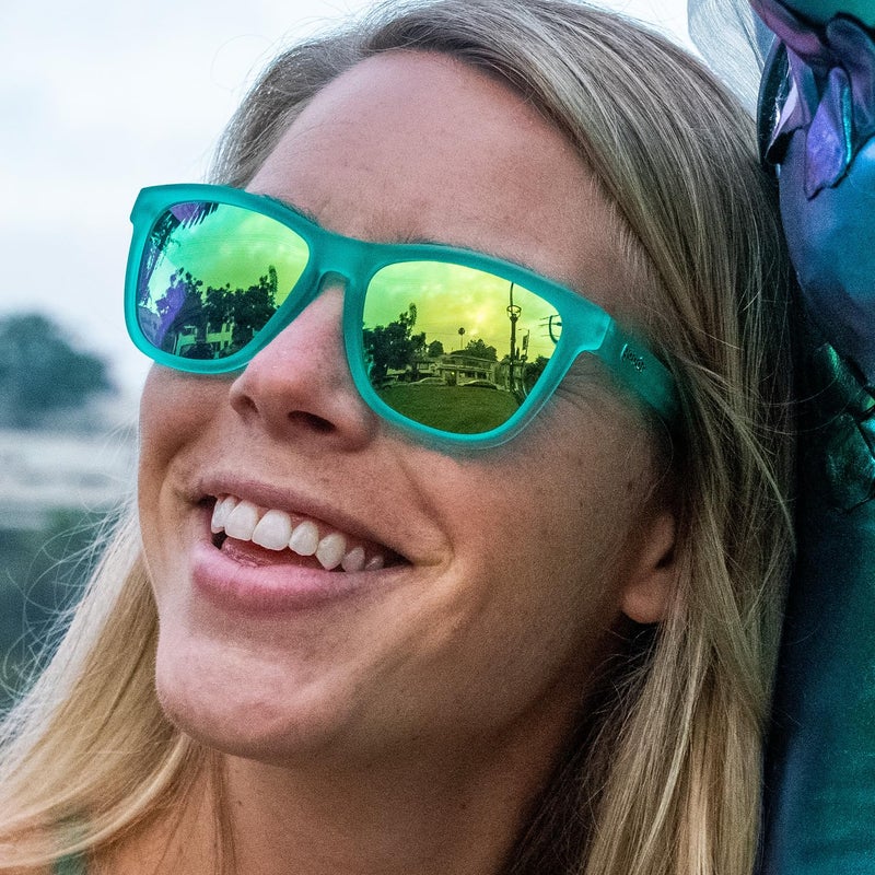 goodr Nessy's Midnight Orgy Polarized Sunglasses, Medium Sized (OG), Teal Translucent Frame with Green Gold Mirrored Reflective Lens, UV400 Protection, No Slip, No Bounce - Image 3