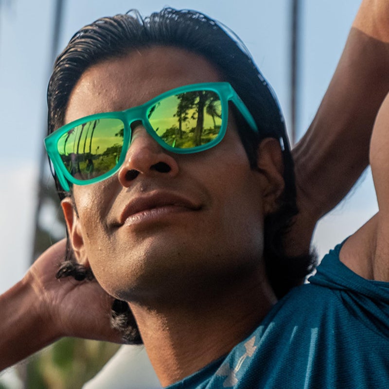 goodr Nessy's Midnight Orgy Polarized Sunglasses, Medium Sized (OG), Teal Translucent Frame with Green Gold Mirrored Reflective Lens, UV400 Protection, No Slip, No Bounce - Image 4