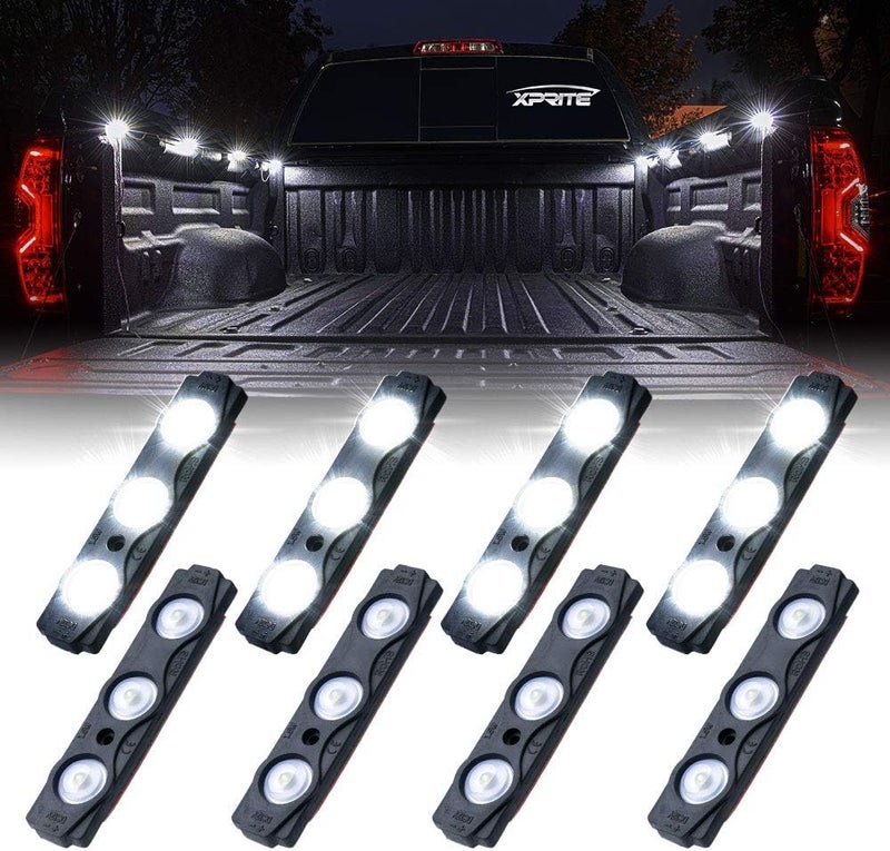 Xprite White Truck Pickup Bed Light Kit, 24 Led Cargo Rock Lighting Kits w/Switch for Van Off-Road Under Car, Side Marker, Foot Wells, Rail Lights - 8 PCS - Image 1