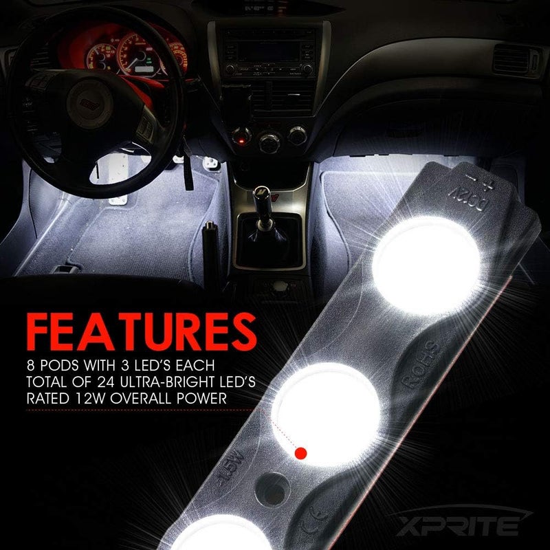 Xprite White Truck Pickup Bed Light Kit, 24 Led Cargo Rock Lighting Kits w/Switch for Van Off-Road Under Car, Side Marker, Foot Wells, Rail Lights - 8 PCS - Image 5