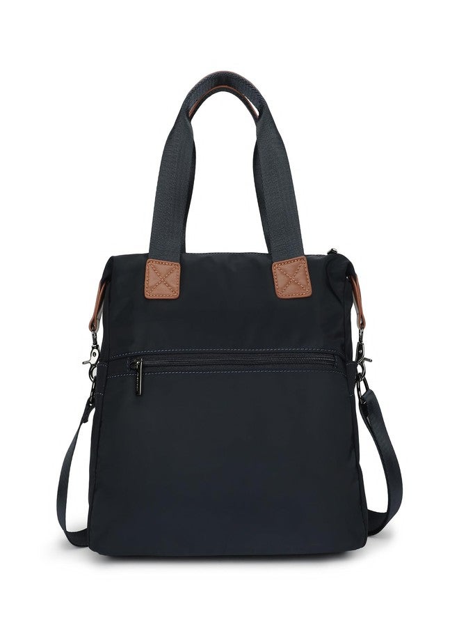 fastrack Prussian Edge Nylon Satchel | Dual Carry Handbag with Webbing Handles & Detachable Strap | Deep Blue with Tan Accents | Spacious & Multi-Pocket Design - Image 5