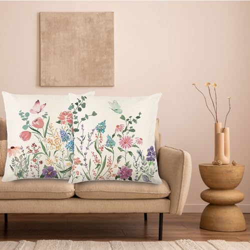 ONFAON Spring Decorations for Home - Spring Pillow Covers 18x18, Outdoor Pillow Covers Springtime Farmhouse Throw Pillow Cover Garden Linen Cushion Case for Home Decor - Image 5