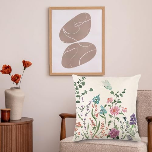 ONFAON Spring Decorations for Home - Spring Pillow Covers 18x18, Outdoor Pillow Covers Springtime Farmhouse Throw Pillow Cover Garden Linen Cushion Case for Home Decor - Image 4