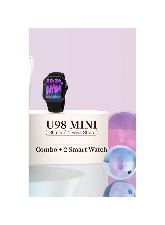 موديو مجموعة ساعة ذكية Modio U98 MINI 36mm 2 مع 4 أزواج من الأشرطة وشاحن لاسلكي للسيدات والفتيات - Image 3