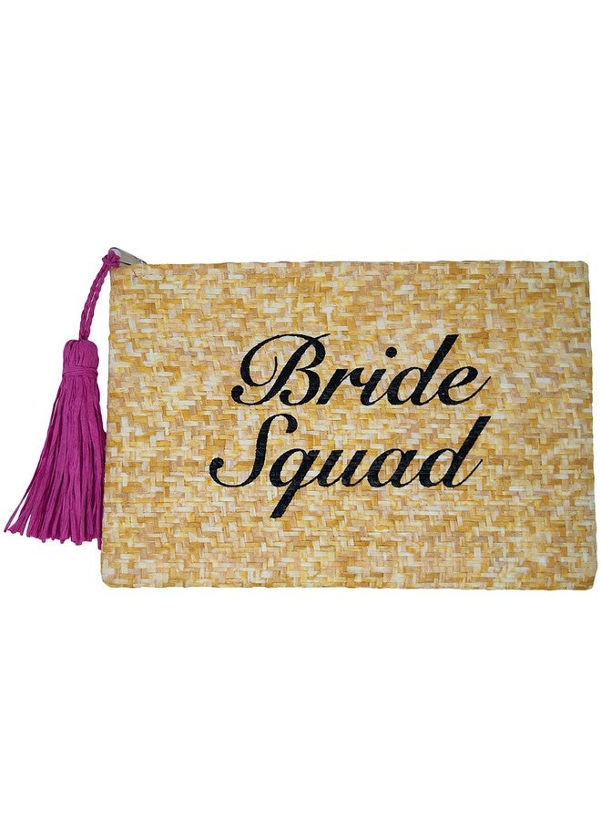 حقيبة يد نسائية من القش من Funky Junque "Bride Squad" للشاطئ، حقيبة يد صغيرة للعطلات بسحاب، بطانة مقاومة للماء، لون طبيعي