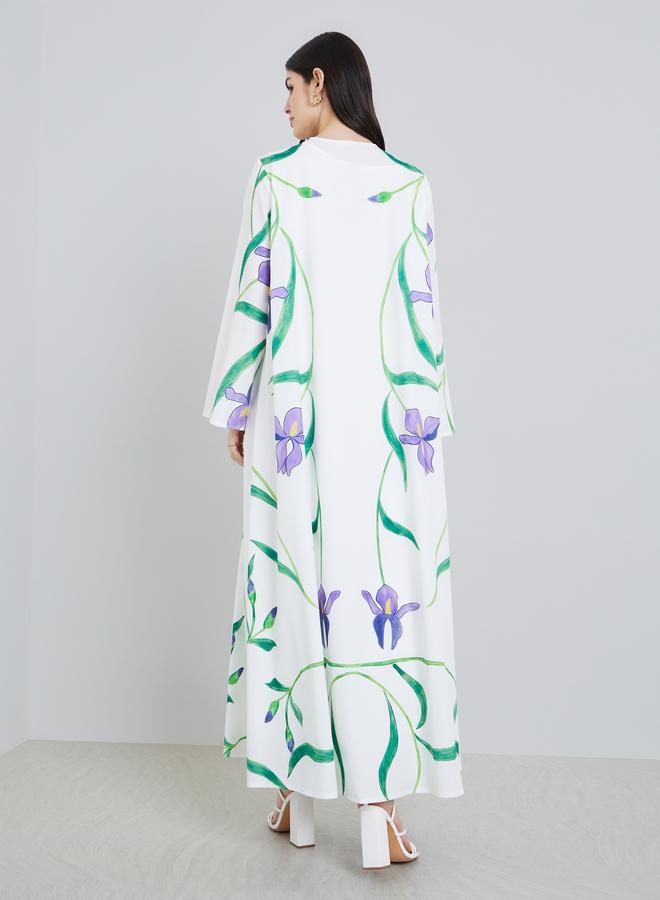 Amirah Women Placement Print Open Front Abaya - Image 5