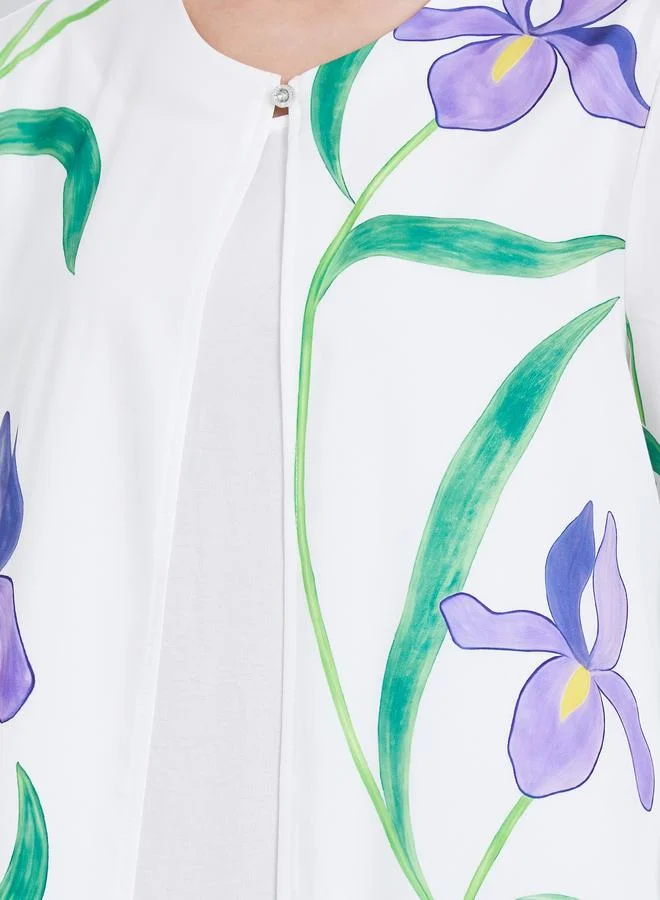 Amirah  Women Placement Print Open Front Abaya for Women | Best Price UAE