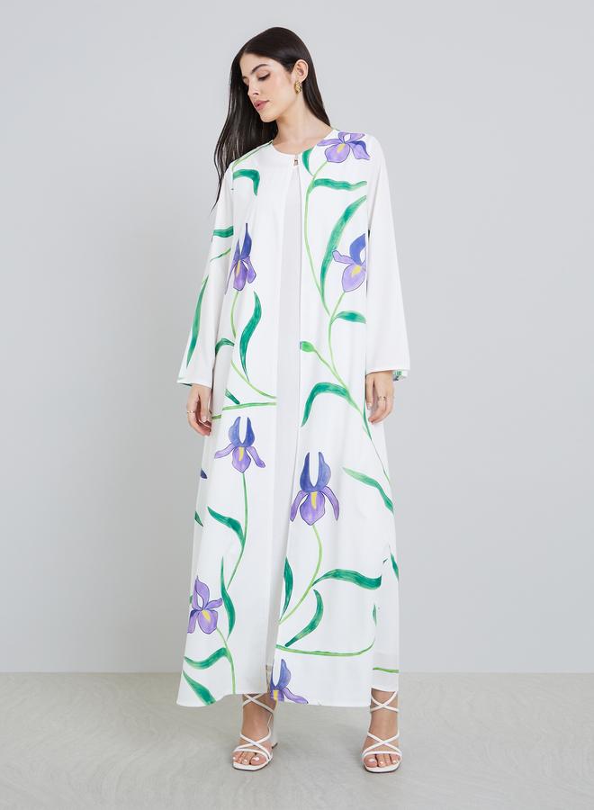 Amirah Women Placement Print Open Front Abaya - Image 3