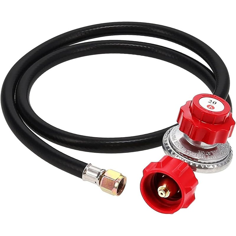 GasOne 2109-RED 4 ft High Pressure 0-20 PSI Adjustable Regulator with Red QCC-1 Type Hose-Works with Newer U.S. Propane Tanks - Image 1