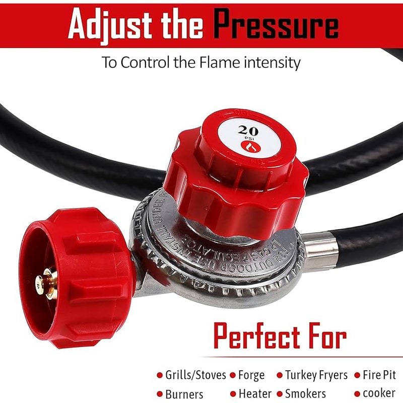 GasOne 2109-RED 4 ft High Pressure 0-20 PSI Adjustable Regulator with Red QCC-1 Type Hose-Works with Newer U.S. Propane Tanks - Image 5