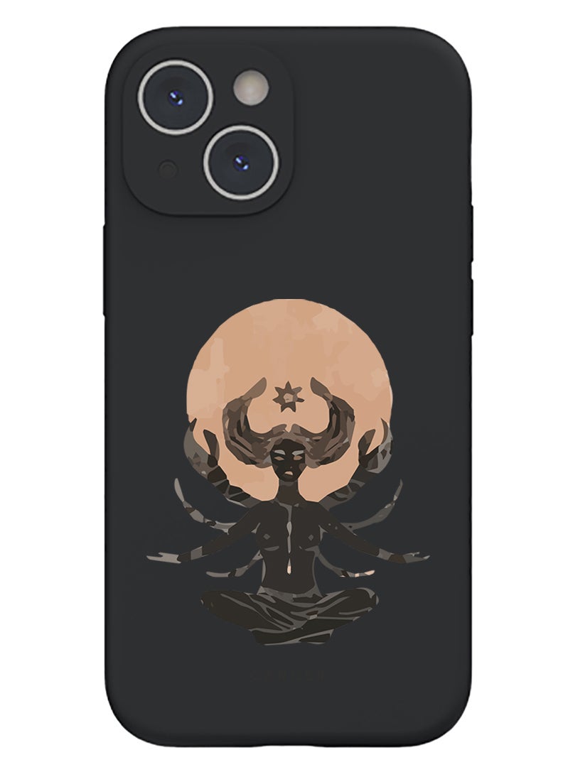 Theodor Protective Slim Fit Case Liquid Silicone Cover with Full Body Protection Anti-Scratch Shockproof Case For iPhone 15 Black  - cat on plane copy - Image 1