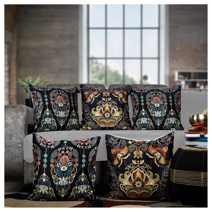 MULTICOLOR MICROFIBER SATIN 250TC CUSHION PILLOW COVERS MULTICOLOR SET OF 5MUGHAL20X20 INCHES