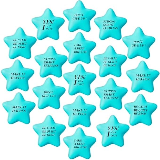 Chalyna 30 Pcs Star Stress Ball Motivational Quote Stress Balls Bulk Adults 2.2 Inch PU Foam Relief Ball Sensory Star Ball Gifts for Kids Teens Relieve Anxiety Party Supplies (Sky Blue) - Image 1