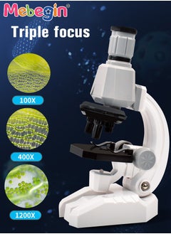 MEBEGIN 10 Pcs Microscope Kit, Beginner Metal Microscope Kit with Mobile Phone Holder, Complete Science Kit, Laboratory and Esperiment Kit with 1200X Microscope, Educational and Scientific Toys for Kids Aged 3+, 2 AA Batteries Required(Not Included), 12*8*22cm  - Image 4