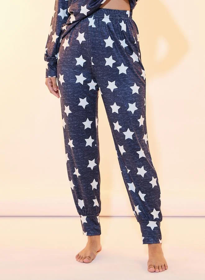 Take Two Star Print Long Sleeve T-Shirt & Cuffed Pyjama Set