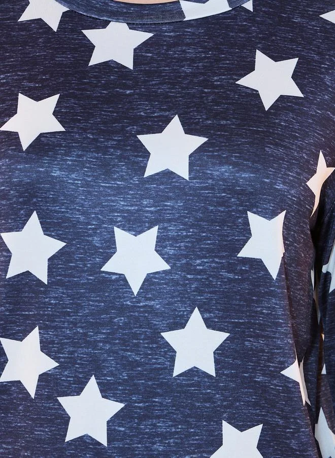 Take Two Star Print Long Sleeve T-Shirt & Cuffed Pyjama Set