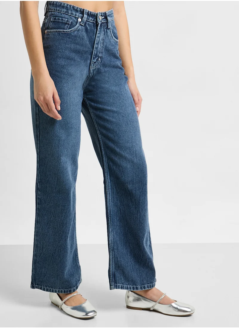 جينجر Mid Rise Wide Leg Jeans